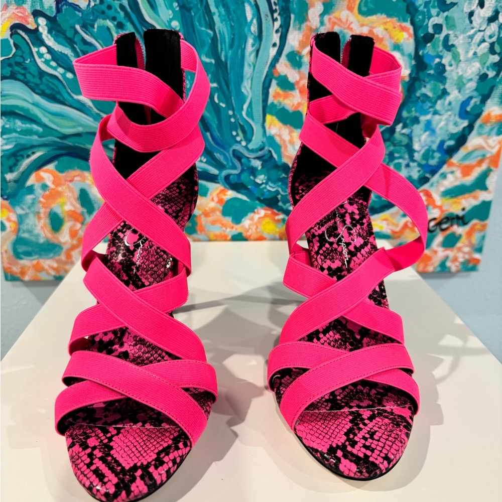 Jessica Simpson Hot Pink Snake Print Strappy Heels
